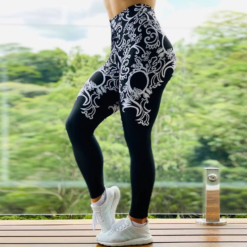 Women Printed Yoga Leggings Workout High Waist Gym Sports Pants Running Trousers 