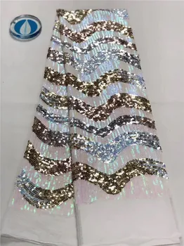 

Latest pattern French net lace fabric evening dress tulle material with sequins for dress PDN780(5yards/lot)