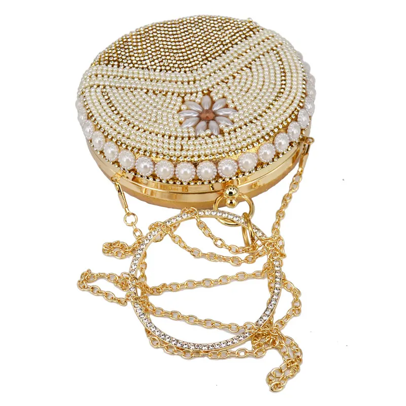 Sparkling Circular Gold Women Crystal Evening bags Elegant Tassel ChainShoulder Handbag Bridal Purse Wedding Clutches