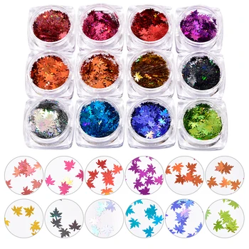 

12-COLOR Autumn Maple Leaf Nail Art Acrylic Sequin Glitter Sparkle Nail Accessory Craft Supplies Laser 3D Nail Sequins Flake JS2