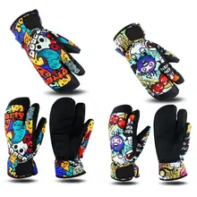 Водонепроницаемые лыжные перчатки унисекс с 3 пальцами, теплые варежки с мультяшным граффити
