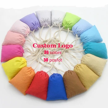 

50PCS Peach Skin Bag Packaging Jewelry Makeup Cosmetic Cloth Drawstring Pouch Party Gift Wrapping Sack Storage Sachet Print Logo