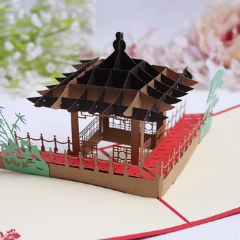 

Vintage Building Pop-Up Card Birthday with envelope sticker laser cut invitation Greeting Card postcard creative Gift