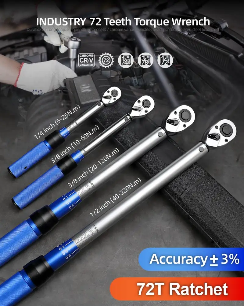 Hi-Spec Torque Wrench 1/4 3/8 1/2 Square Drive High