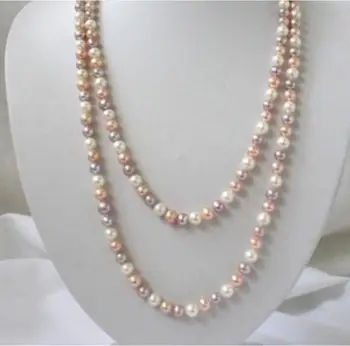 

Fashion jewelry Free Shipping 7-8mm white pink purple freshwater pearls necklace 50"