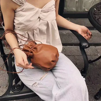 

Women's New Lovely Drawstring Small Blessing Bag Leather Women's Bag Fold Bag