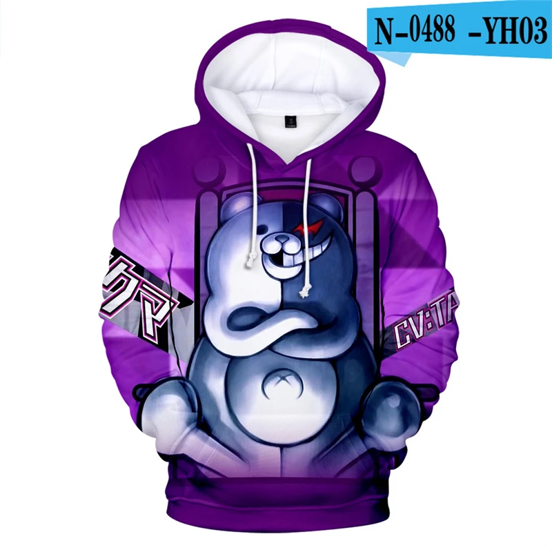 Danganronpa толстовка с капюшоном черный белый медведь Монокума негабаритных Moletom Аниме толстовки длинный рукав 3d печатных игровая одежда