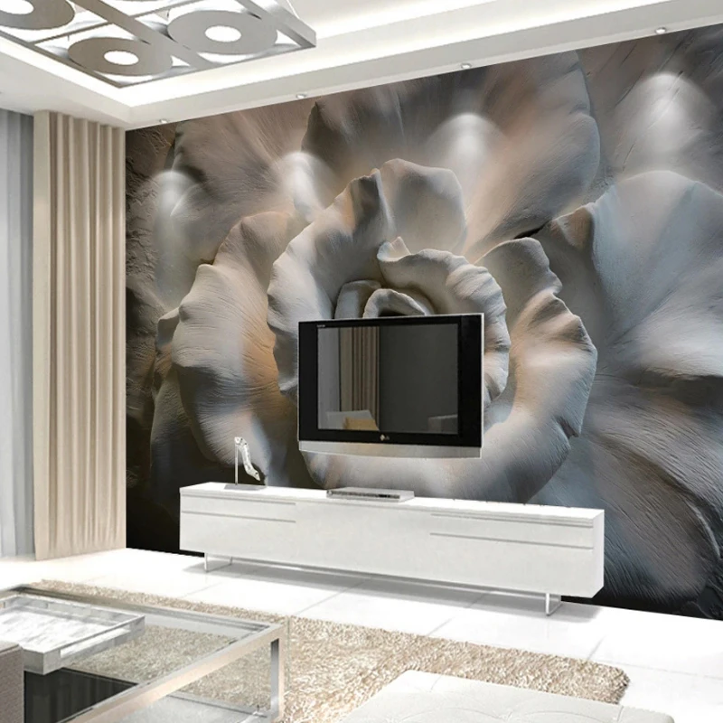 

Customized Mural Wallpaper 3D Relief Rose Flower Abstract Art Cafe Restaurant Living Room Bedroom Floral Wall Paper
