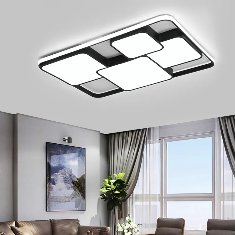 

Rectangle modern led ceiling lights for living room bedroom study room white or black 95-265V square ceiling lamp with WF1117