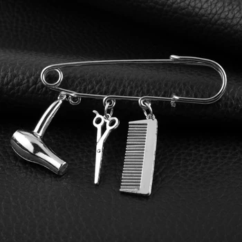 

New Arrival Safe-Pin Enamel Pin Brooches Barber Shop Theme Comb Scissor Pendant Jewelry Jeans Clothes Badge Pins for Hairdresser