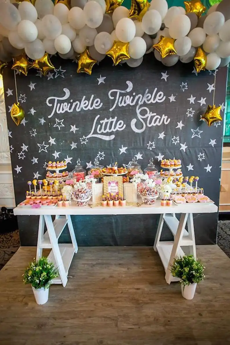 Фон для детской вечеринки с изображением маленькой звезды, черный фон для фотосъемки с изображением десерта торта, мела, Декорации для стен
