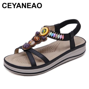 

CEYANEAOSummer women shoes new fashion slope women sandals bohemian pearls big size Woman soft open toe wedges women sandals