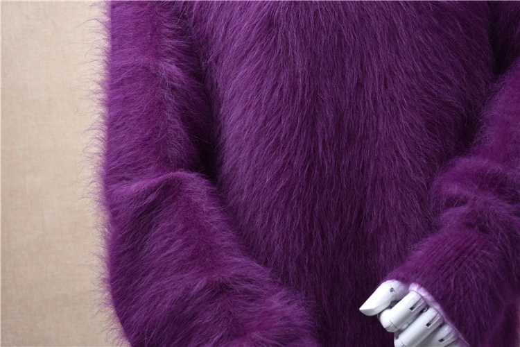 Корейский зимний женский теплый низ из ангорской кроличьей шерсти с высоким воротом и длинным рукавом благородный фиолетовый Соболь свободный нижний пуловер свитер