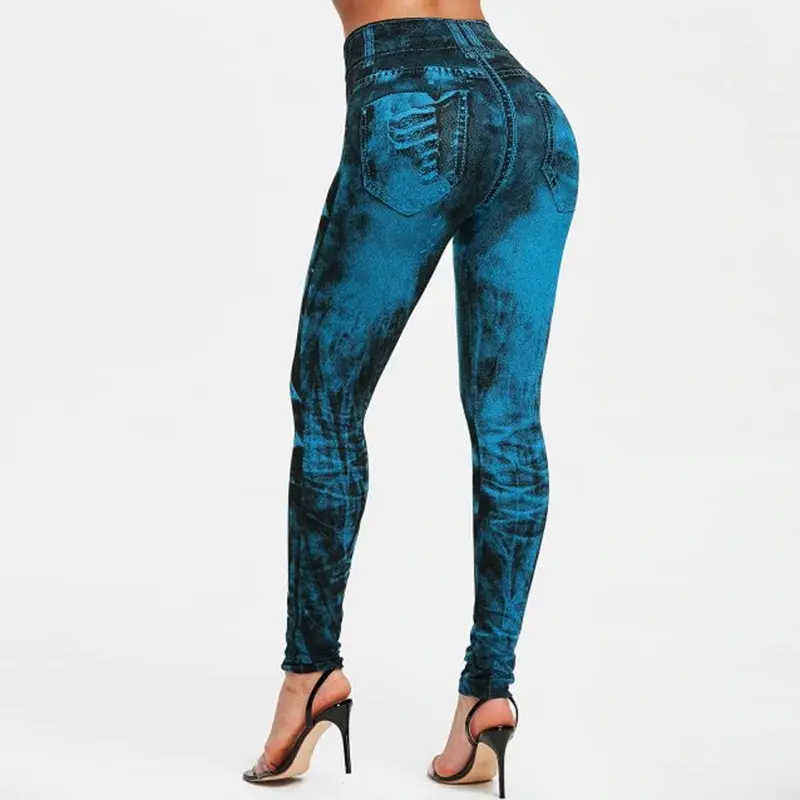 Sexy astic Imitation  Jeans Leggings High Waist Pants Fitness Slim Legg Mujer 2021 Sport Push Up Leggings For Women Hot peach lift leggings