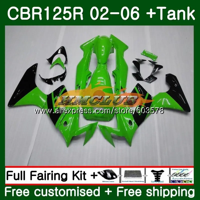 Тюнинг-пакет для HONDA CBR125R 2002 2003 2004 2005 2006 84CL. 15 CBR125RR CBR-125R 125CC CBR 125R 02 03 04 05 06 обтекатель черного и зеленого цвета