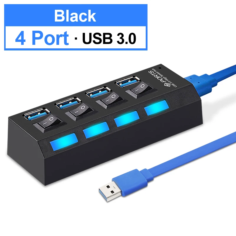 USB 3,0 концентратор 2,0 концентратор Мульти USB разветвитель 4/7 порт расширитель несколько USB 3 Hab с адаптером питания USB3.0 концентратор с переключателем для ПК - Цвет: USB 3.0 HUB 4 Port