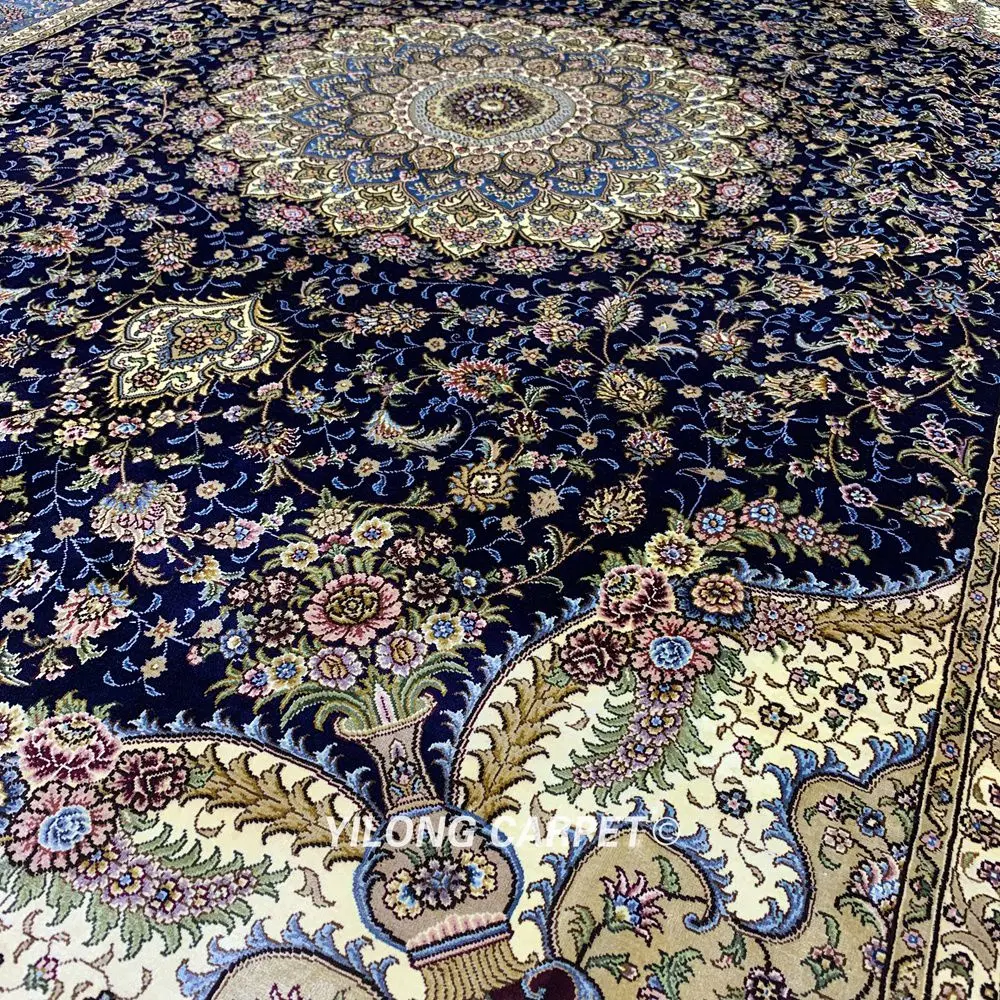 Yilong 6'x9' ручной узлом Темный цветочный ковры персидский изысканный Шелковый ковер (ZQG367A)