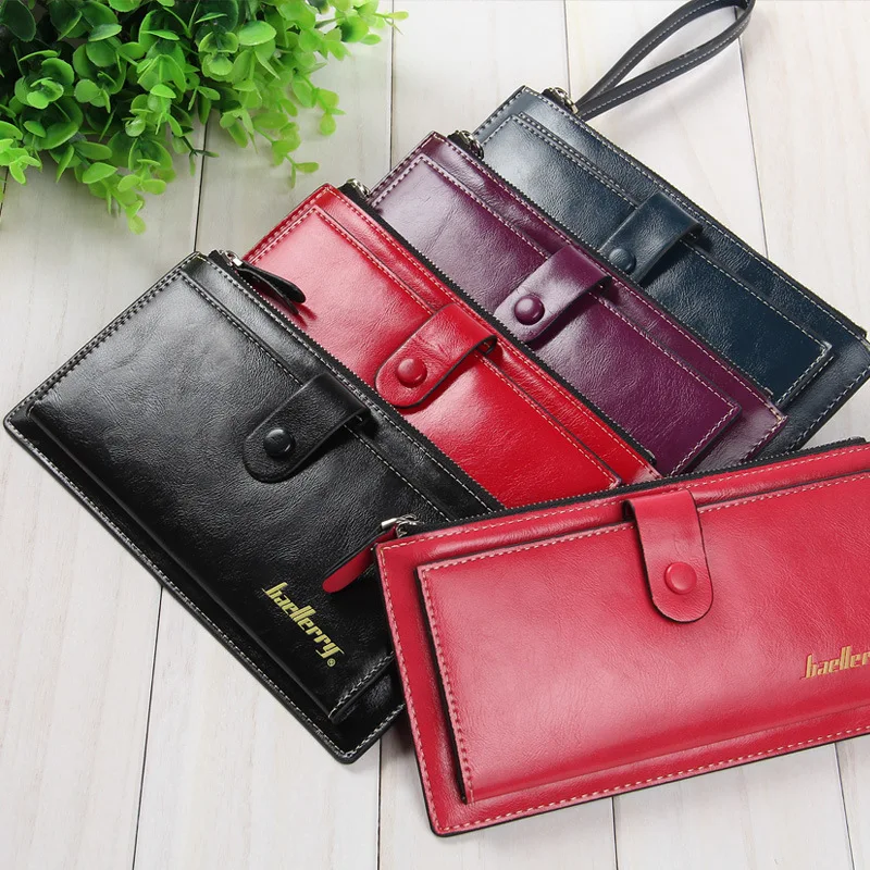 Кошельки в европейском стиле для женщин однотонные кожаные клатчи на молнии с