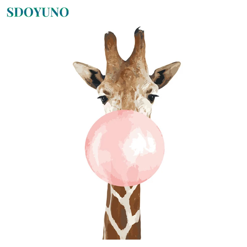 

SDOYUNO Painting By Numbers on canvas Giraffe 60x75cm DIY pictures by numbers Frameless Home Decor Animals Unique Gift