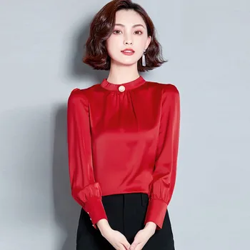 

Autumn Long Sleeve Blouse Fashion Shirts Women Stand Collar Casual Loose Blouses