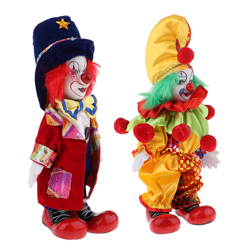 2pcs 18cm Cute Clown Porcelain Doll Halloween Decoration Home Table Desk Decor