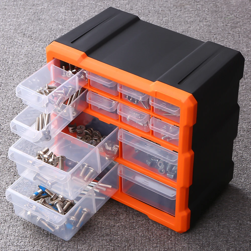 Drawer Plastic Parts Hardware Organizer Storage Box Tools Components Container Accessories Storage Case with 12 Dividers Grids