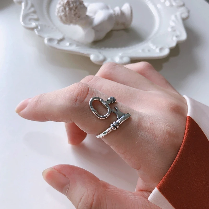 

Silvology 925 Sterling Silver Key Rings Vintage Creative Design Korea Style Adjustable Rings for Women Silver Birthday Jewelry