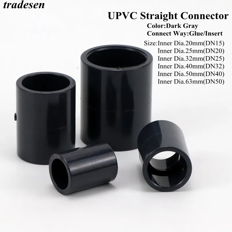 15Pc Dark Gray I.D2063mm UPVC Pipe Straight Connector Garden Home DIY Water Supply Tube