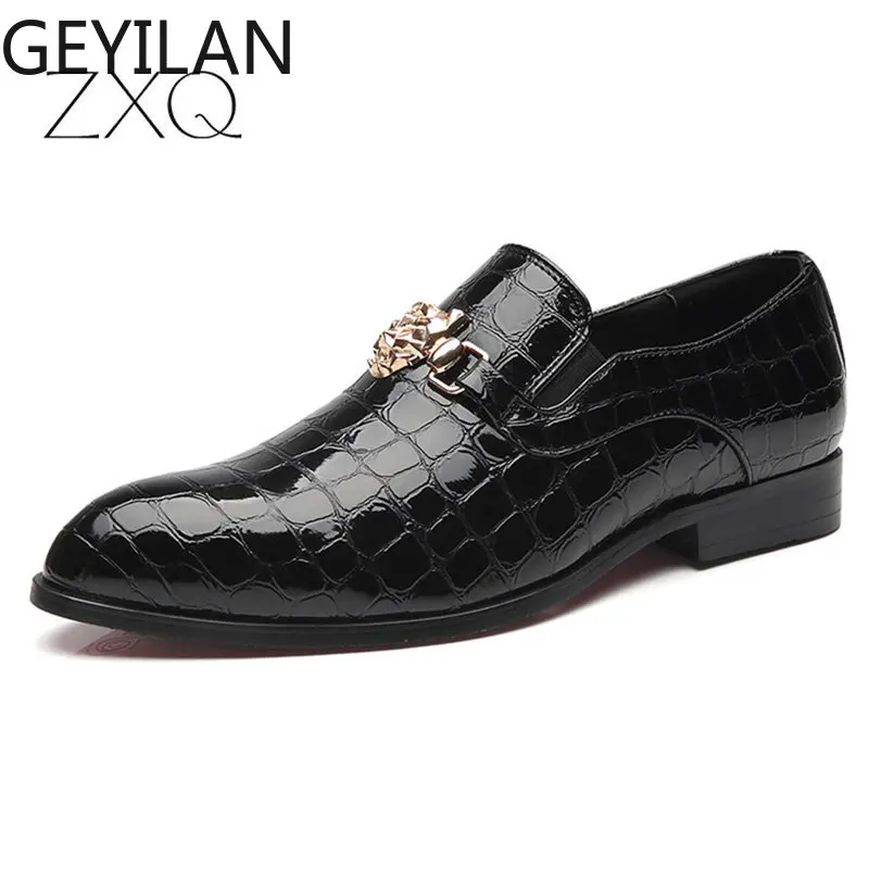 

New Design Crocodile Grain Slip-On Oxfords Shoes For Men Casual Fashion Pointed Toe Male Dress Shoes Big Size 38-48
