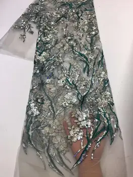 

Cheap African sequins Lace Fabric 2020 High Quality Lace Material green French Lace Fabric Nigerian Tulle Mesh Lace Fabrics FZ12