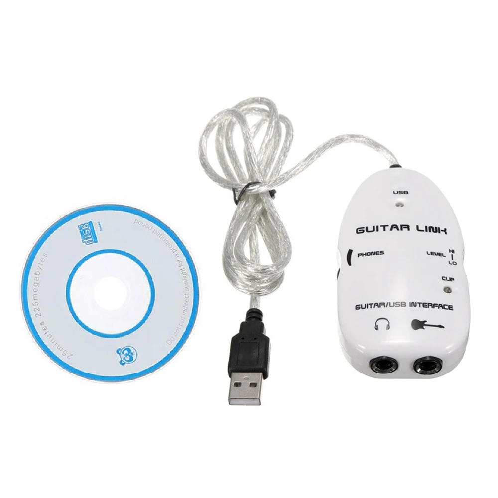 Гитарный USB интерфейс Соединительный кабель адаптер компьютерная запись гитарный усилитель записывающая система - Цвет: Белый