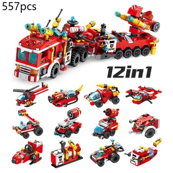 

557 PCS 12 IN 1 Building Blocks Compatible Train Car Bricks Gift Toys Aircraft Educational gift City Fire Truck Car Block