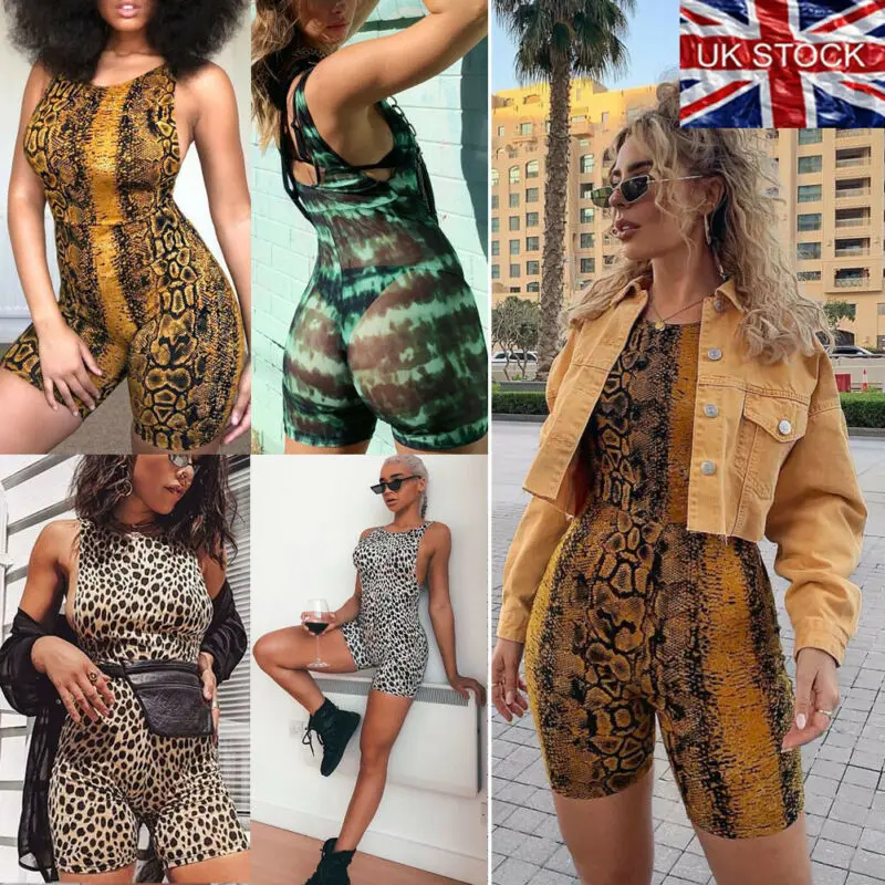 Женский комбинезон с леопардовым принтом Облегающий без рукавов со змеиным