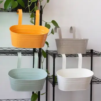 

Oval Iron Flower Pot with Detachable Double Hook Hanging Garden Planter Tin bucket Succulent Flower Pot
