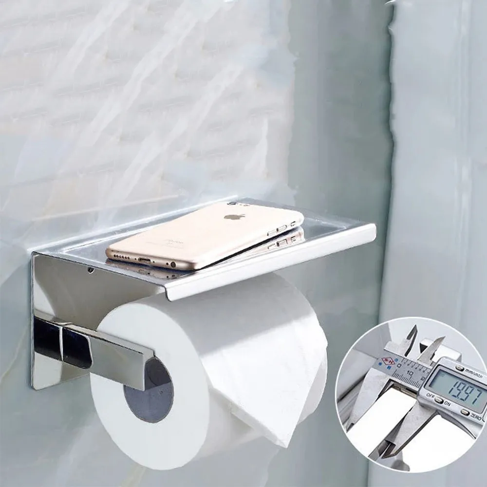 

Bathroom Single Tissue Holder Toilet Paper Holder, Tissue Roll Holder with Shelf, 3M Adhesive 08-011