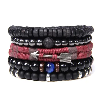 

Arrow Bracelets Handmade Adjustable Braid Bracelets Sets Men Classic Jewelry Black Onyx Beads Bangle Women Friendship Pulsera