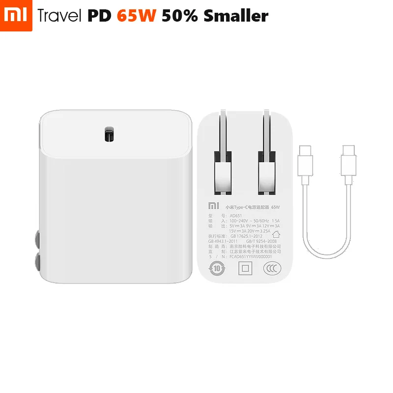 Оригинальное зарядное устройство Xiaomi 65 Вт милое 50% меньшее умное выходное PD 3 0
