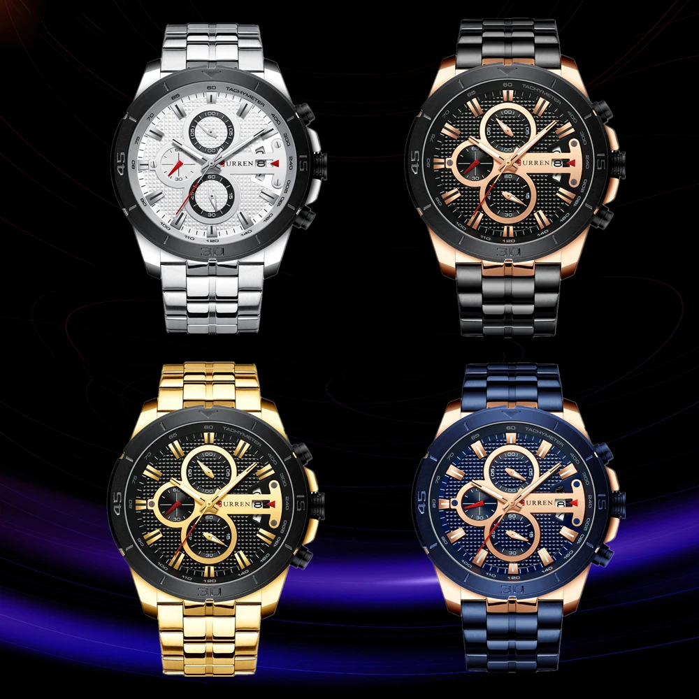 Армейские военные кварцевые бизнес мужской роскошный бренд часов из нержавеющей стали наручные часы с хронографом Relogio Masculino CURREN