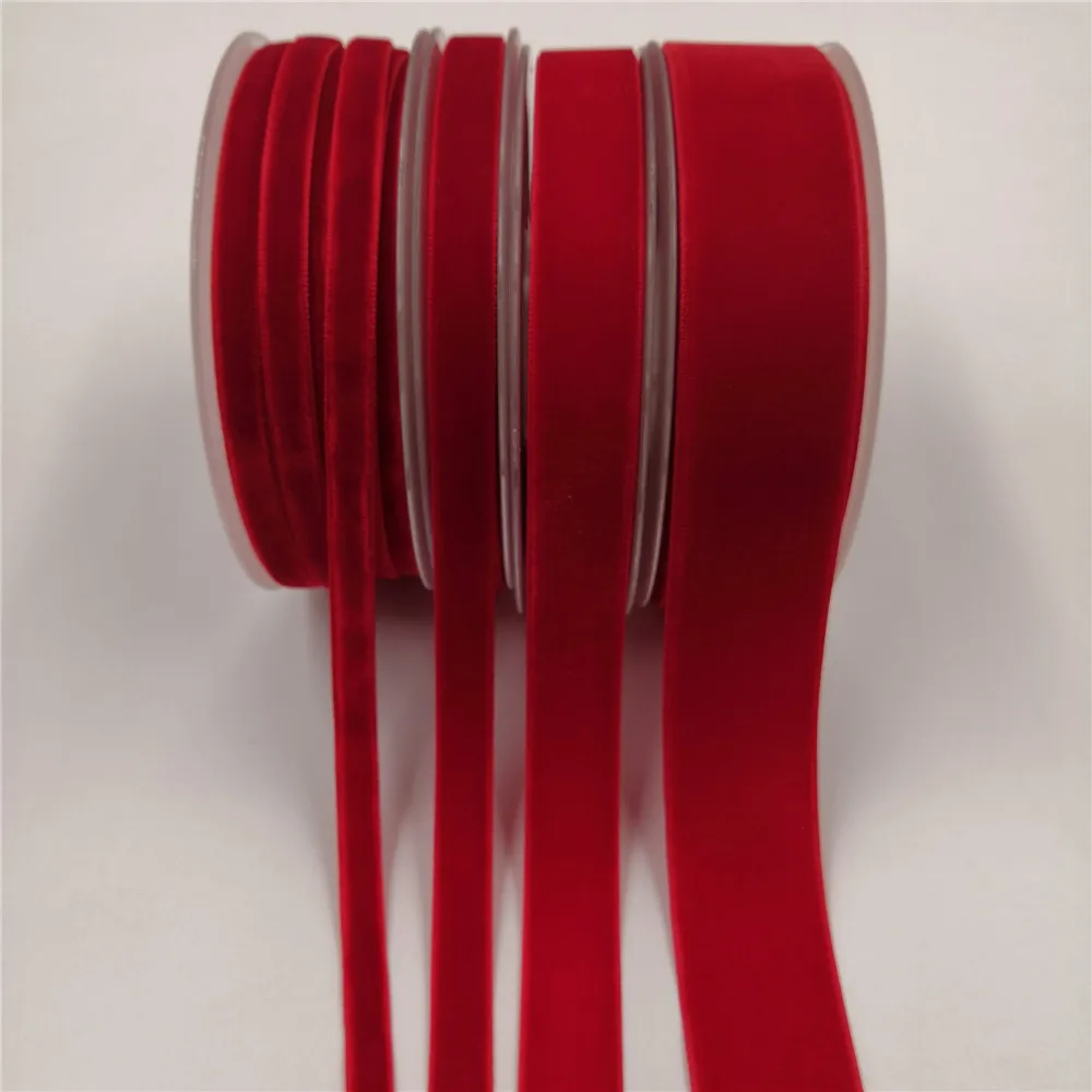 

6-25mm Red Single Face Nylon Velvet Ribbon for Wedding Party Decoration Handmade Ribbon Gift Wrapping Hair Bowknot DIY