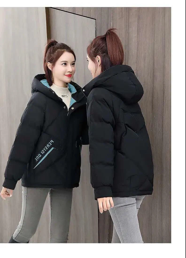 2020 New Fashion Short Letter Print Autumn Winter Jacket Women Warm Solid Hooded Down Parka Cotton Jacket Coat S-XXXL