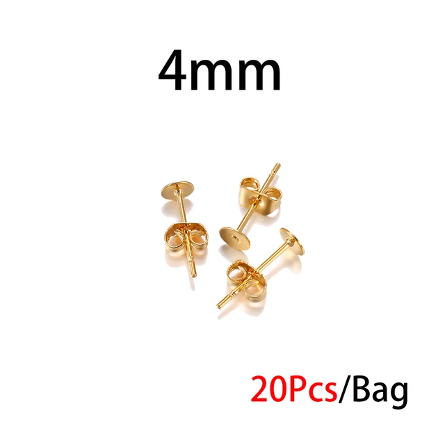 20-100pcs/lot Gold Stainless Steel Blank Post Earring Studs Base Pins With Earring Plug Findings Ear Back For DIY Jewelry Making 4 x 12mm