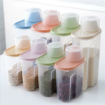 

PP Food Storage Box Plastic Clear Container Set with Pour Lids Kitchen Storage Bottles Jars Dried Grains Tank 1.9L-2.5L H1211