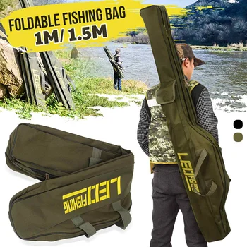 

1.0-1.5m Fishing Bag 2 Layer Portable Folding Oxford Cloth Rod Reel Tool Shoulder Storage Case Fishing Pole Gear Tool Travel Bag