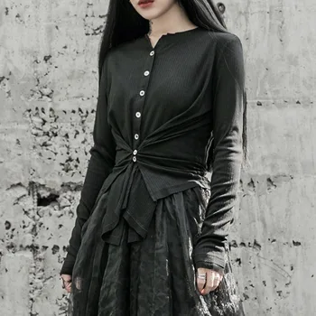 

XUXI Women 2020 New Spring Jersey Single Point Light Bulb With Buttons And Openings For Folding Long Sleeves Trend FZ0680