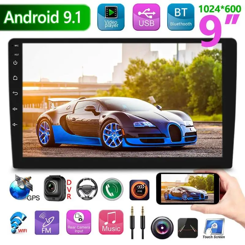 9001 Android 9 1 дюймовый 1024HD пластик черный многофункциональный автомобильный стерео