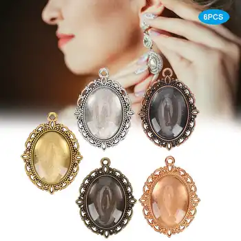 

60pcs Exquisite Metal Pendant Base Tray Oval Glass Domes Jewelry DIY Tools Accessories Sets