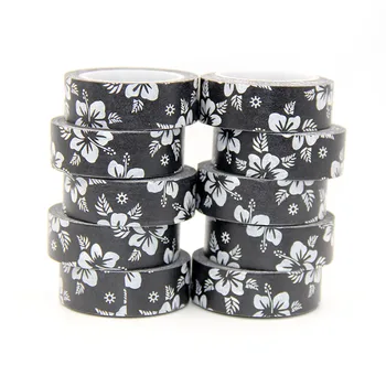 

New 10pcs/set 15MM*10M White Flowers Leaves Black Washi Tape washi stickers DIY Scrapbooking Masking Tape School Office Supply