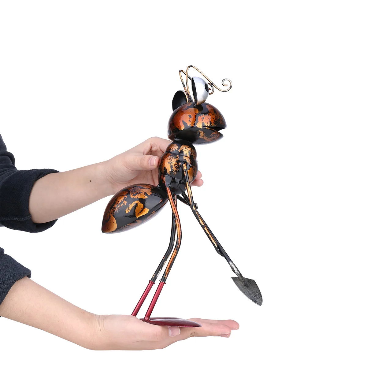 Tooarts 13inch Ant Sculpture Iron Cartoon Ant With Removable Bucket Garden or Desk Decor Succulent Flower Pot Trinket Storage