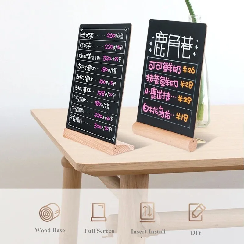 A4 DIY Restaurant Chalkboard Sign Message Board Stand Tabletop Freestanding Wooden Menu Display Sign Stand a4 tabletop erasable chalkboard sign stand place cards stand up  board whiteboard bulletin letter display menu board stand