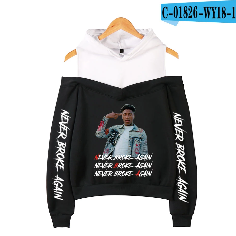 YoungBoy Never Broke agre толстовки для девочек с открытыми плечами женские толстовки с капюшоном в стиле хип-хоп женская одежда - Цвет: black